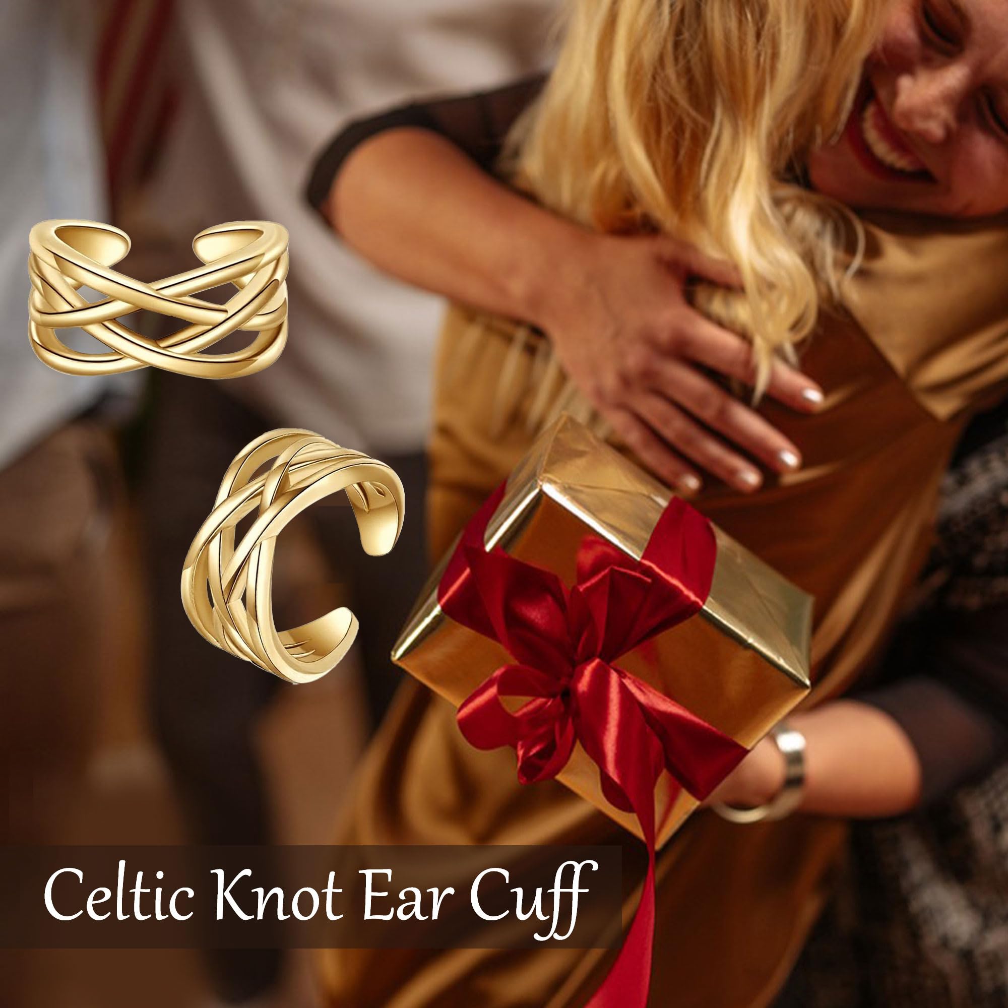 Keltisch Ohrmanschetten Sterling Silber Keltischer Knoten Clip auf Ohrringe Non Piercing Schmuck für Damen (Gold Ohrmanschetten)