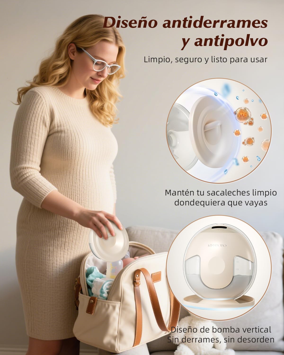 KISSBOBO K5 Sacaleches electricos doble,19 niveles 4 modos, 280mmHg fuerte potencia de succión sacaleches manos libres, indoloro saca leche materna electrico(Beige 2 Piezas)