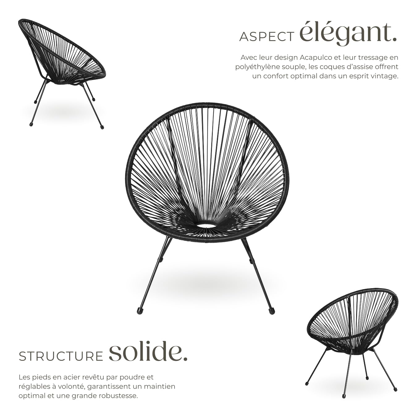 tectake® Lot de 2 Fauteuil de Jardin Acapulco pour Salon de Jardin Exterieur ou Intérieur, Structure en Acier époxy, Mobilier pour Amenagement Balcon Terrasse - Plusieurs Couleurs