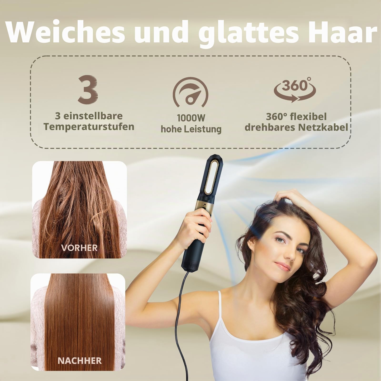 Journeyside 5 in 1 Hairstyler, 1000W Multifunktions Warmluftbürste mit 5 Zubehörteilen, 3 Temperaturen, 360° Schwenkbares Heckdesign, Hairstyler zum Haareaufplustern, Trocknen, Glätten, Locken，Blau