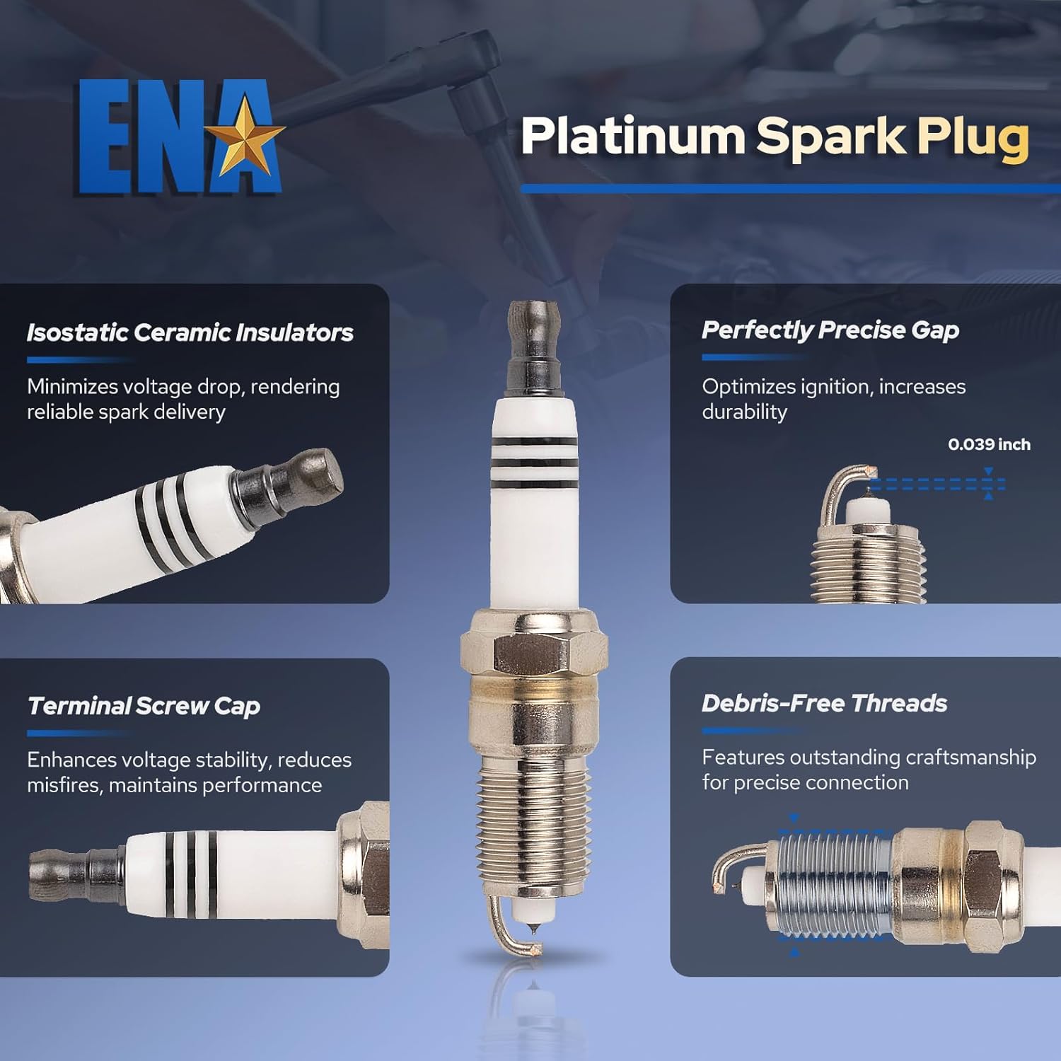 ENA Set of 8 Platinum Spark Plug Compatible with Chevrolet GMC Cadillac Pontiac Isuzu Buick Saturn Vehicles Replacement for 41962 19299585