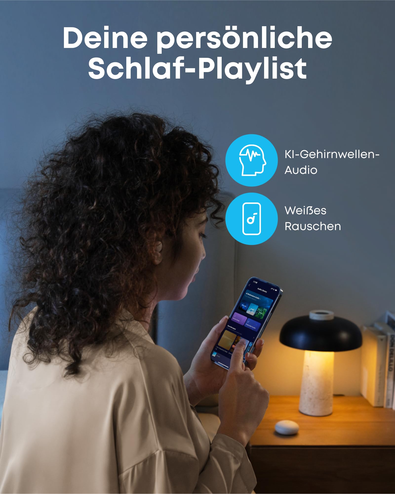 soundcore Sleep A20 Schlafkopfhörer von Anker, Geräuschblockierung, Seitenschläfer, 80h Wiedergabe, Streaming-Inhalte via Bluetooth 5.3, Schlaf-Analyse, personalisierbare Weckfunktion