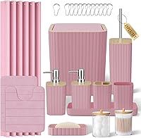 Vista 10 de Bathroom Accessories Set - 25PC Bathroom Sets with Shower Curtain and Rugs, Orange Bathroom Accessories with Trash Can, Soap Dispenser, Soap Dish &