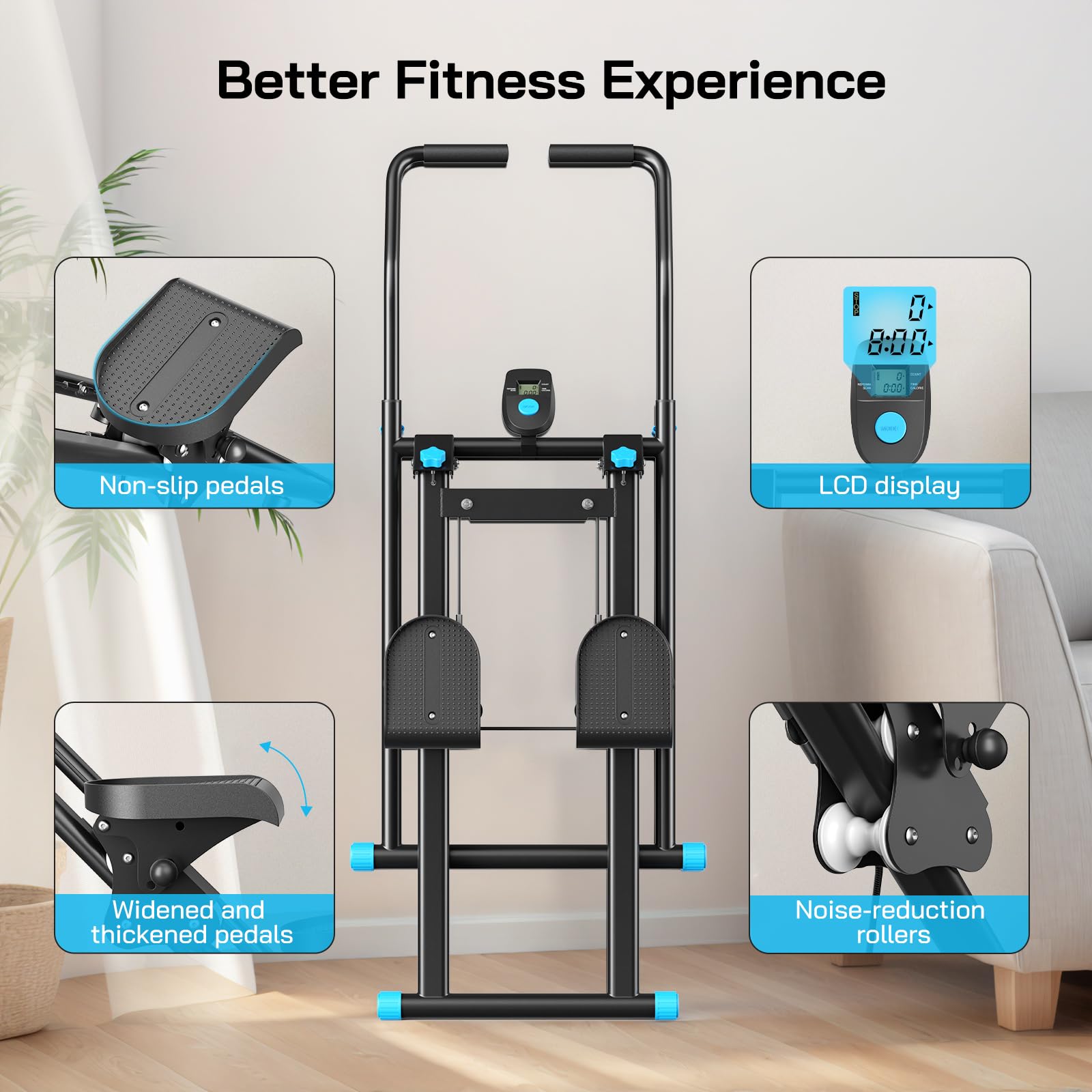 2025 nuovo stepper per la casa, macchina Vertical Climber Stairmaster per allenamento di tutto il corpo, Compact Folding Cardio Esercizio Climber con passo esteso, manubrio e pedali regolabili (nero)