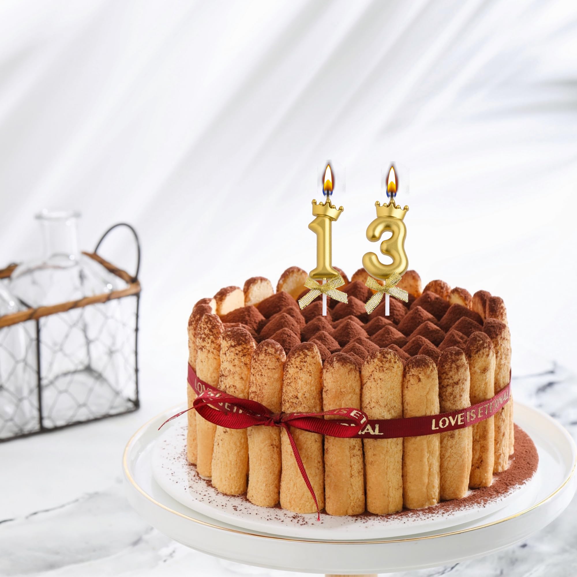 Velas de cumpleaños número 13, velas de cumpleaños con números de 13 años, decoración de pastel de feliz cumpleaños, regalos para niños y niñas (dorado)