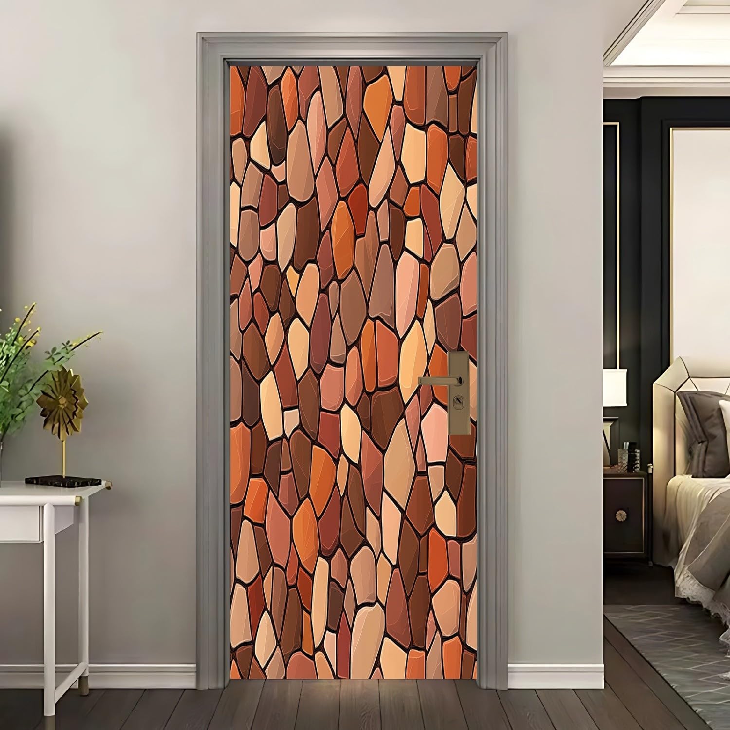Autocollant mural décoration pour masquer une porte abîmée sans peinture