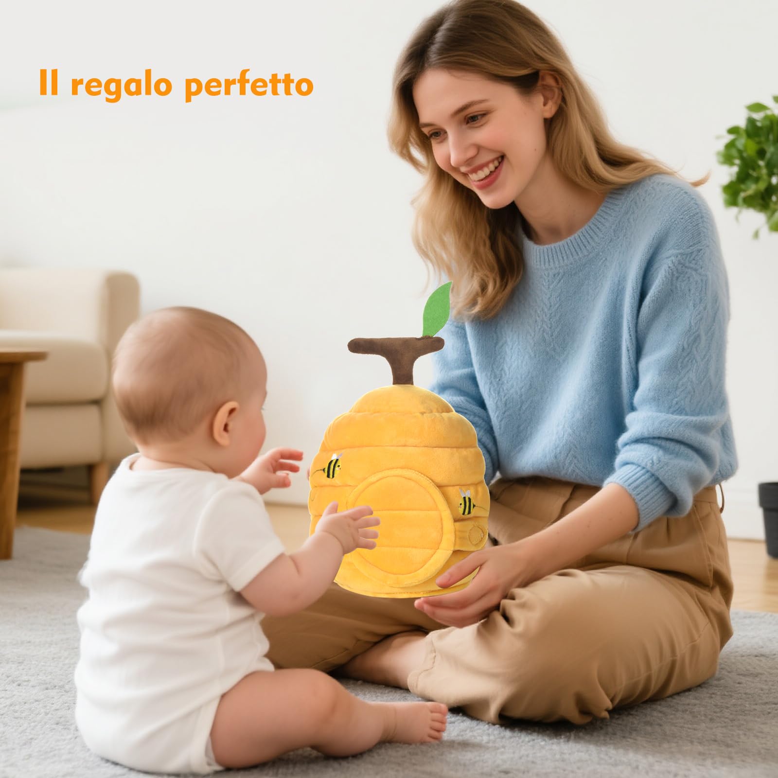 Loyzico Giochi Neonato 6-12 Mesi Alveare con 5 Api Sensoriali, Montessori Giochi Bambini 1 Anno, Sonaglio, Specchio -Regalo Bambina 6 9 12 18 Mesi Maschio Femmina
