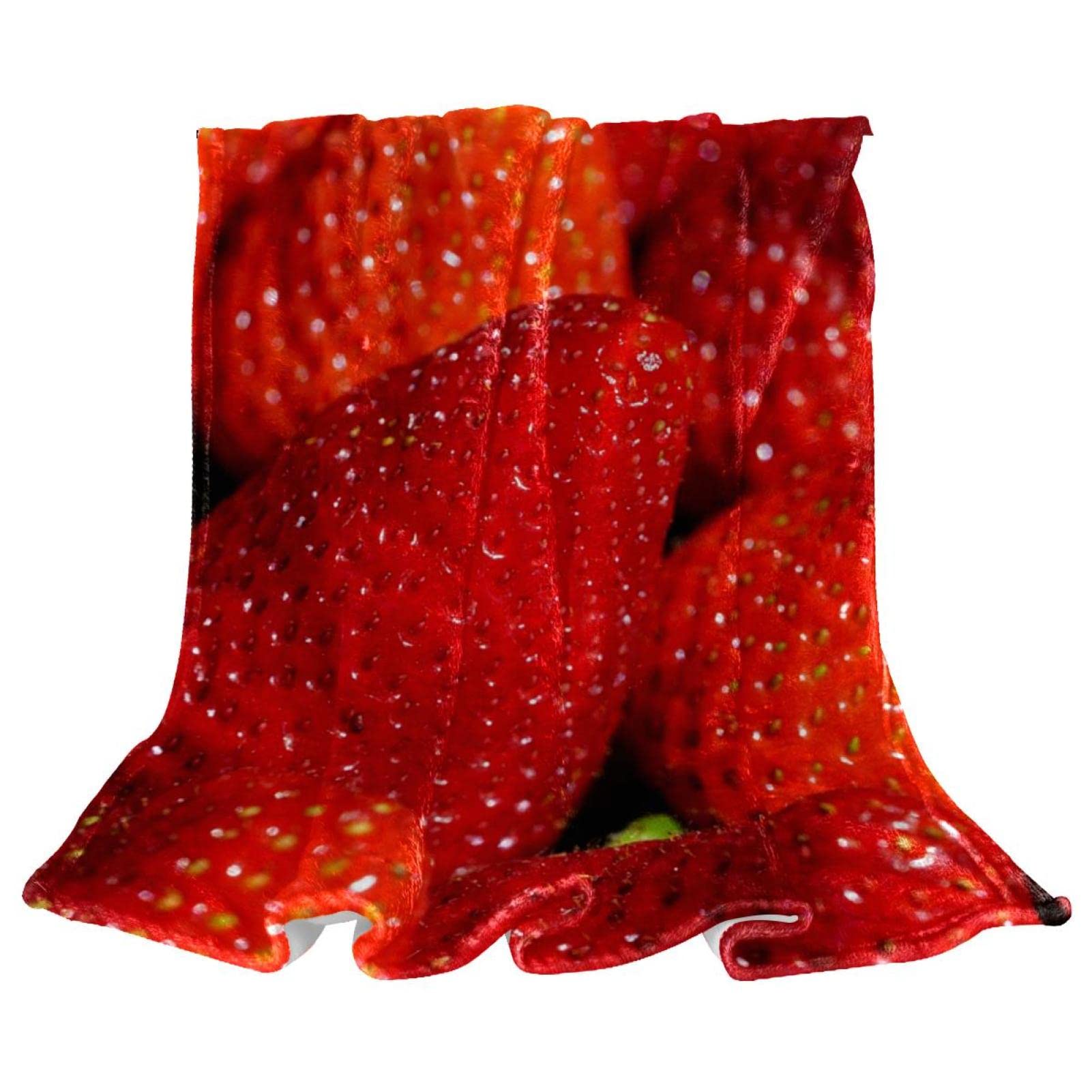Jeté de lit en polaire anti-froid couverture légère pour canapé motif fraise
