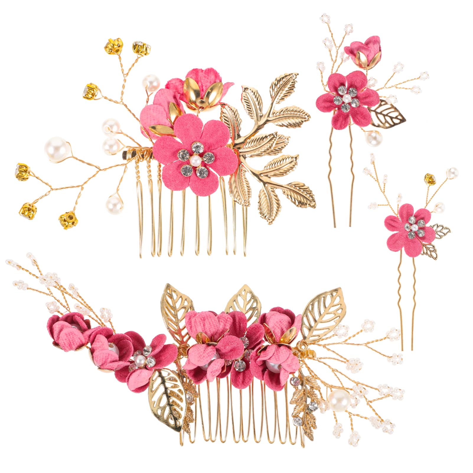 Juego de 4 Peinetas de Novia Flores y Decoración de Pedrería, Aleación, para Boda y Aniversario, Accesorio Delicado Cabello