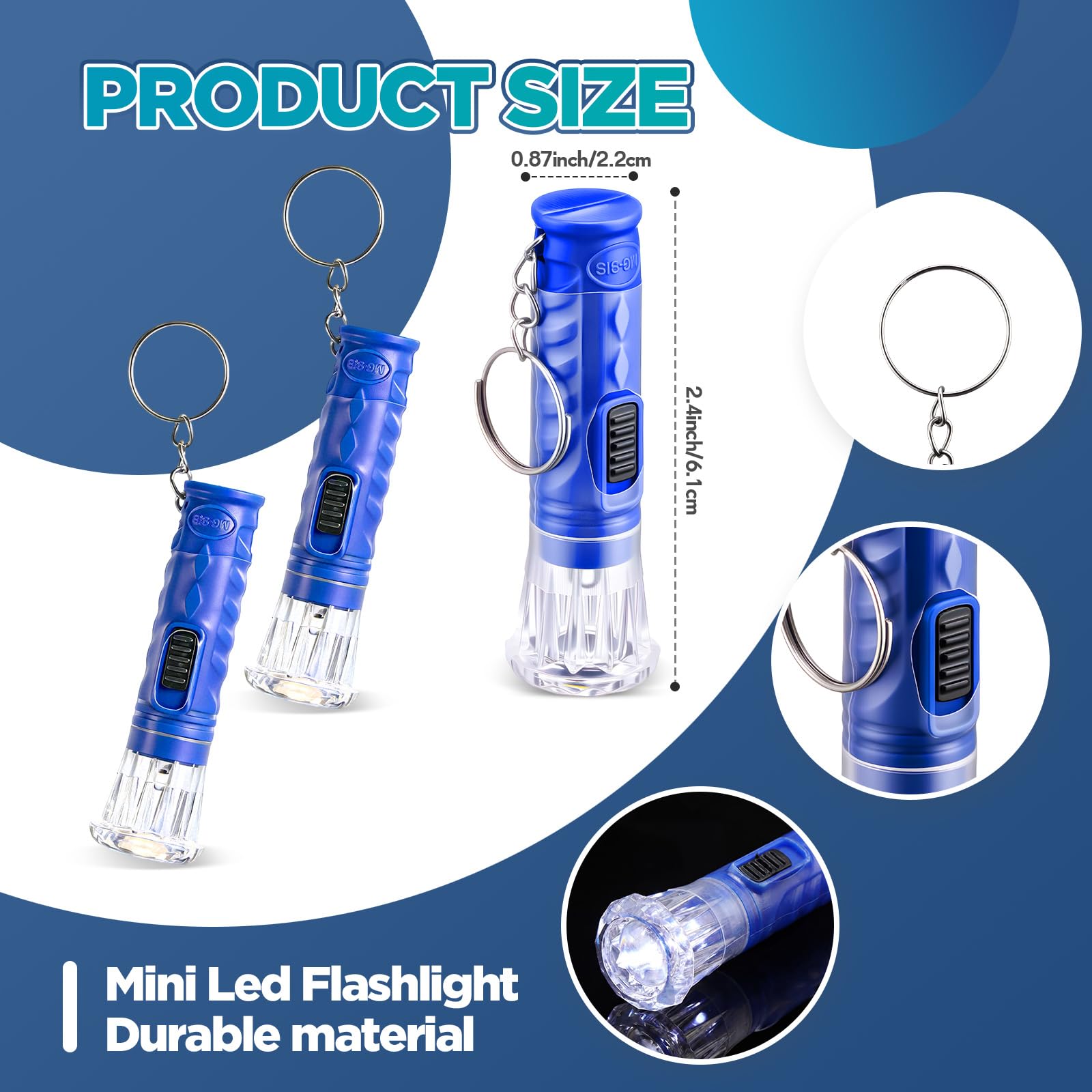 Jexine Mini-Taschenlampen-Schlüsselanhänger, Taschenlampe, Schlüsselanhänger, Taschenlampen, LED, kleiner Schlüsselanhänger, Licht, Wandern, Camping, Weihnachten, Party, Gastgeschenke (blau), 100