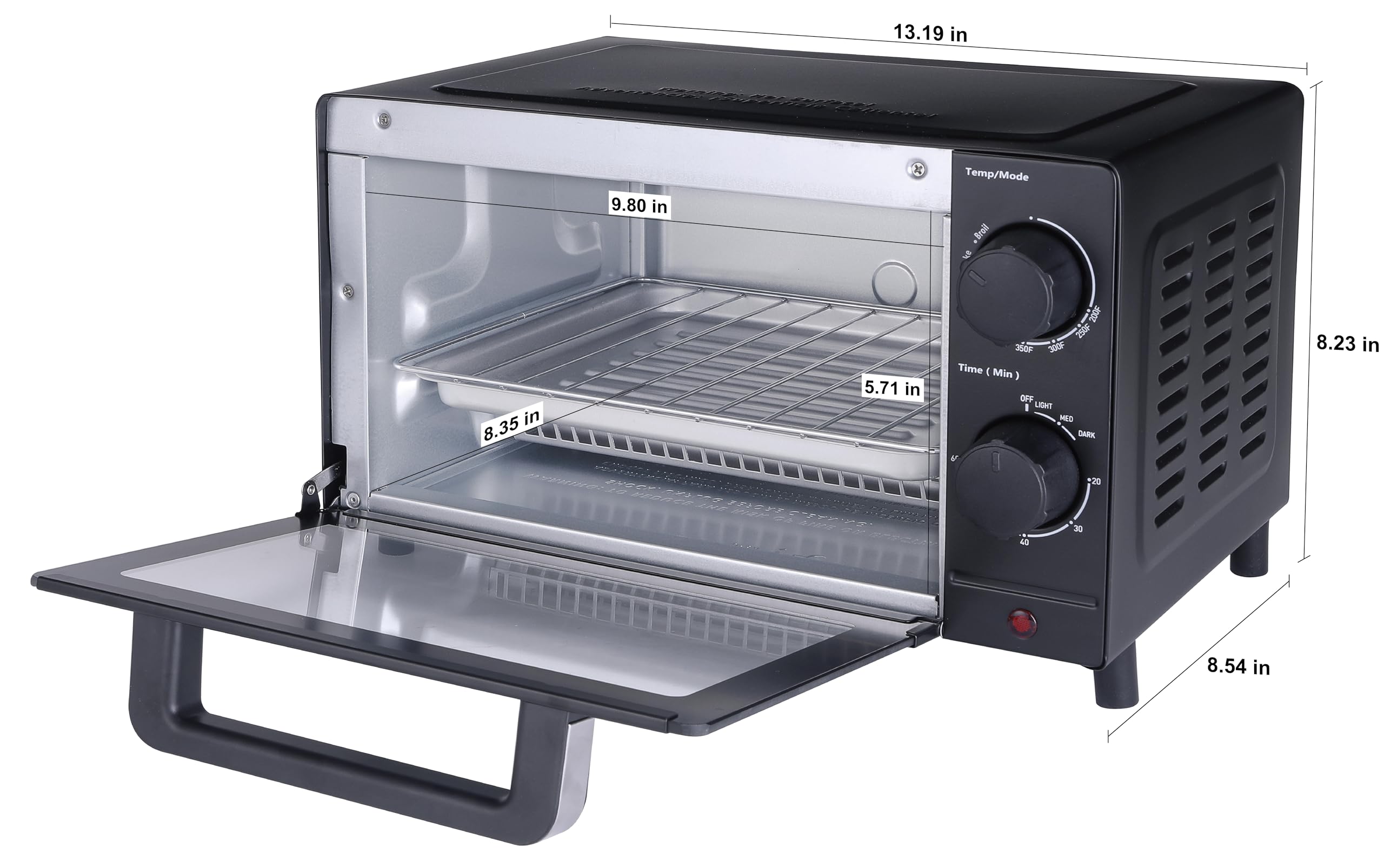 AcaimE 4 Slice Toaster Oven with 3 Setting, Baking Rack and Pan, Black, New
