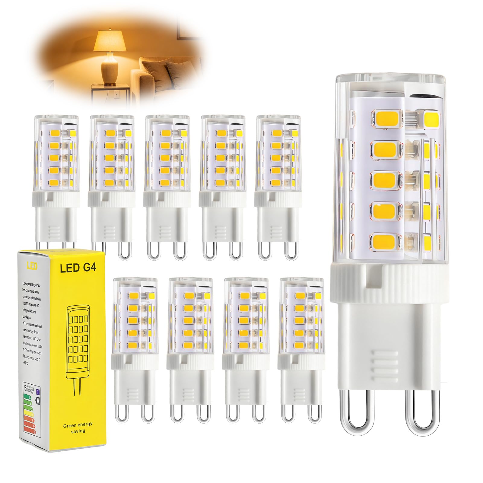 MeFay G9 LED Bulbs 5W Warm 10PCS, Equivalent to 40W-50W Halogen, 3000K Flicker-Free Non-Dimmable Energy Saving Capsule Light Bulbs for Home Lighting Decor