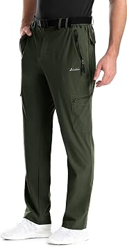 clothin Men's Elastic-Waist Travel Pant Stretchy Lightweight Multi-Pockets Quick Dry Breathable