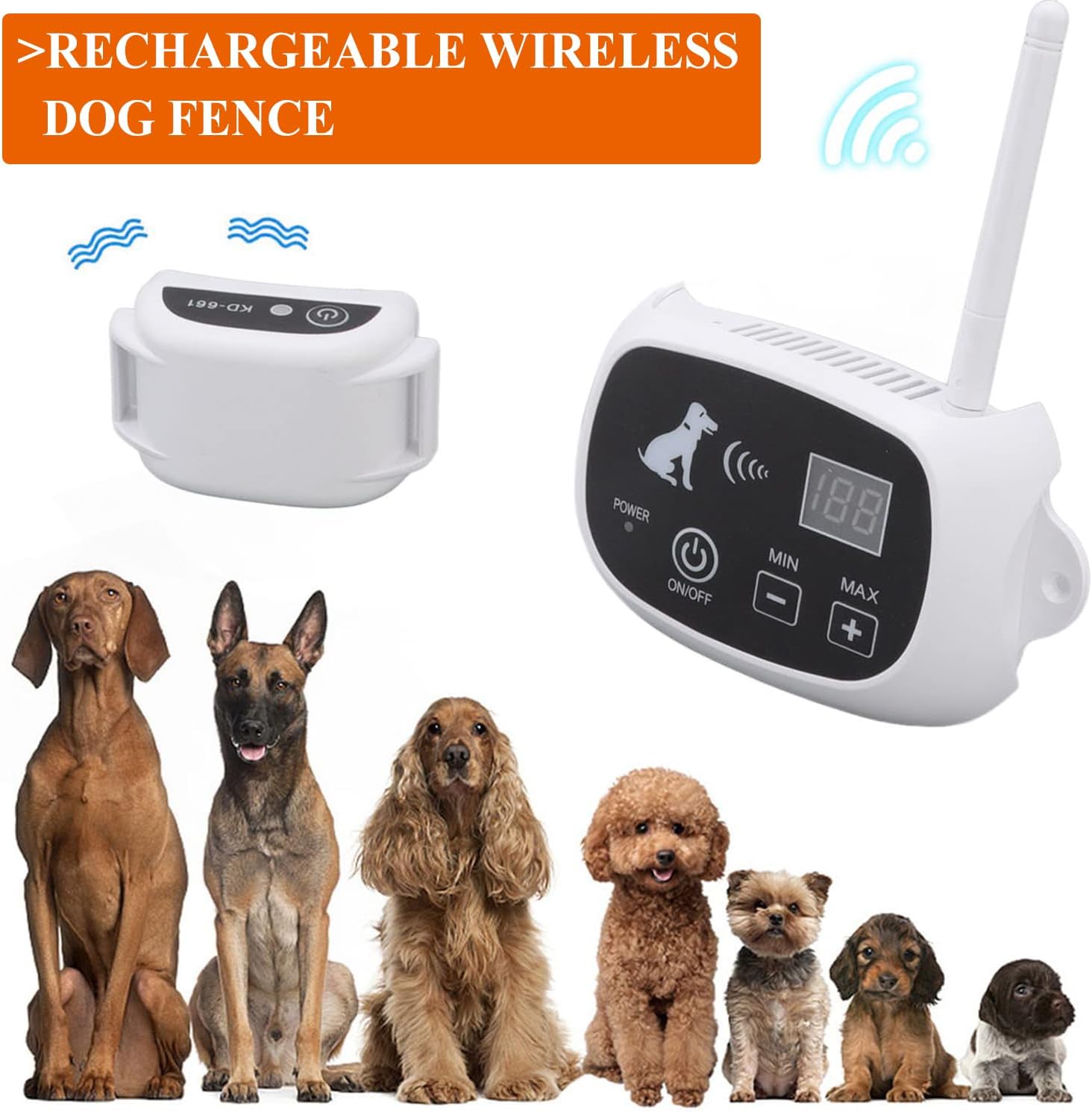 Electric Wireless Dog Fence, Pet Containment System, Pets Dog Containment System Boundary Container with IP65 Waterproof Dog Training Collar Receiver, Adjustable Range Up to 1640ft (For 2 Dogs)