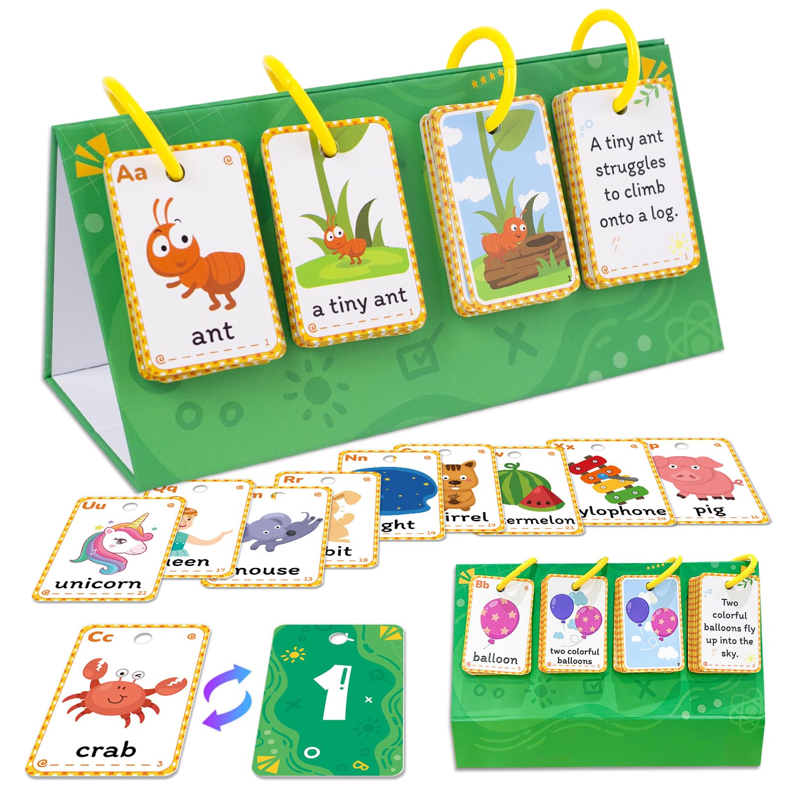 Sentence Building Flip Chart with Picture Word Cards, Words Picture Flashcards for Word to Phrase to Sentence Age 3+, Educational Reading Games and Interactive Word Matching Activities