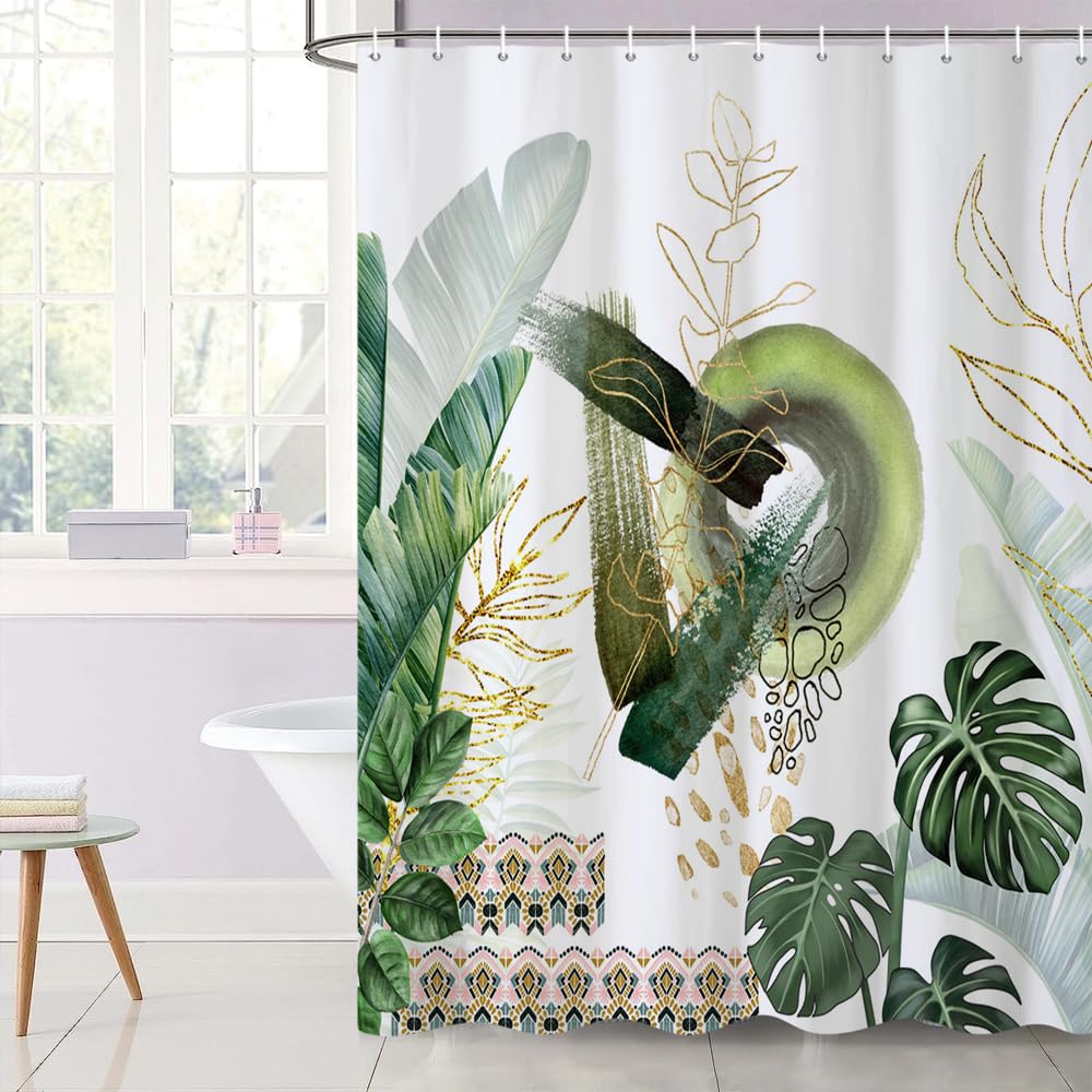 Uiiooazy Cortina de Ducha de Hoja Eucalipto, Cortinas de Ducha Verde Oro Abstracto Planta Cortinas de Baño Antimoho Impermeable Lavable Tejido de Poliéster Cortina Ducha con Ganchos 90x180cm — view 157