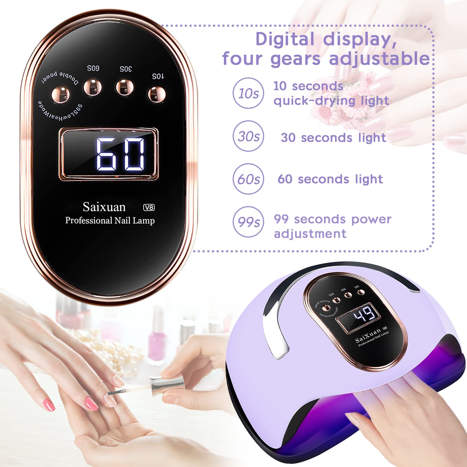 Lampada UV LED Lampada Unghie 168W Professionale Fornetto per Manicure/Pedicure Permanente Smalto Semipermanente 4 Timer con 10s/30s/60s/99s Display LED Automatico Sensore
