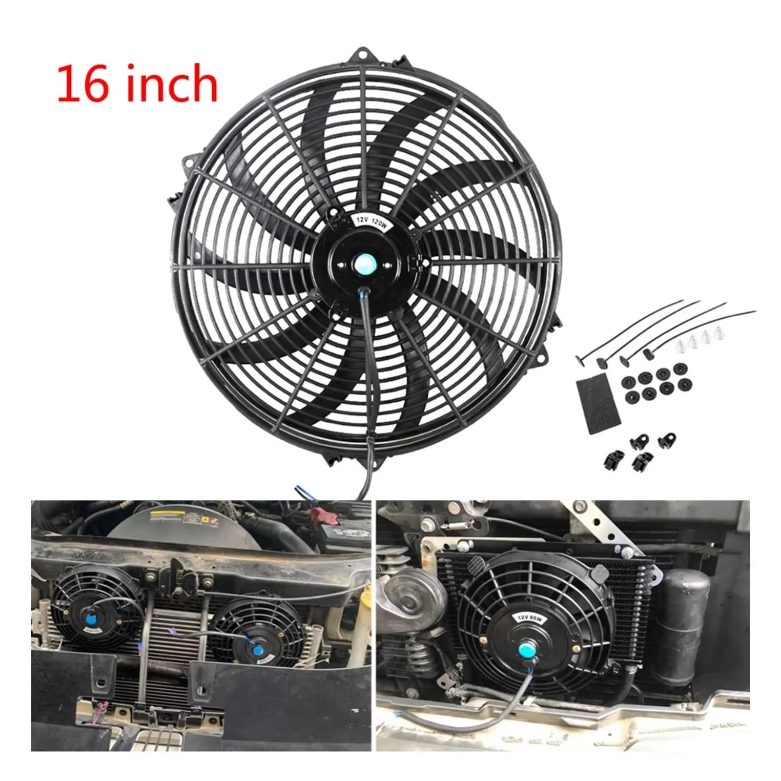 Ventola Raffreddamento Motore Elettrico 16 Pollici 12V 120W | Kit di montaggio reversibile sottile 16 pollici 12V 120W Auto accessory