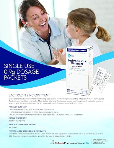 Miniatura 5 de Globe First Aid Bacitracin Zinc Ungüento - Crema para cortar, raspar y quemar - Tratamiento antibiótico de primeros auxilios - 2 cajas de 144