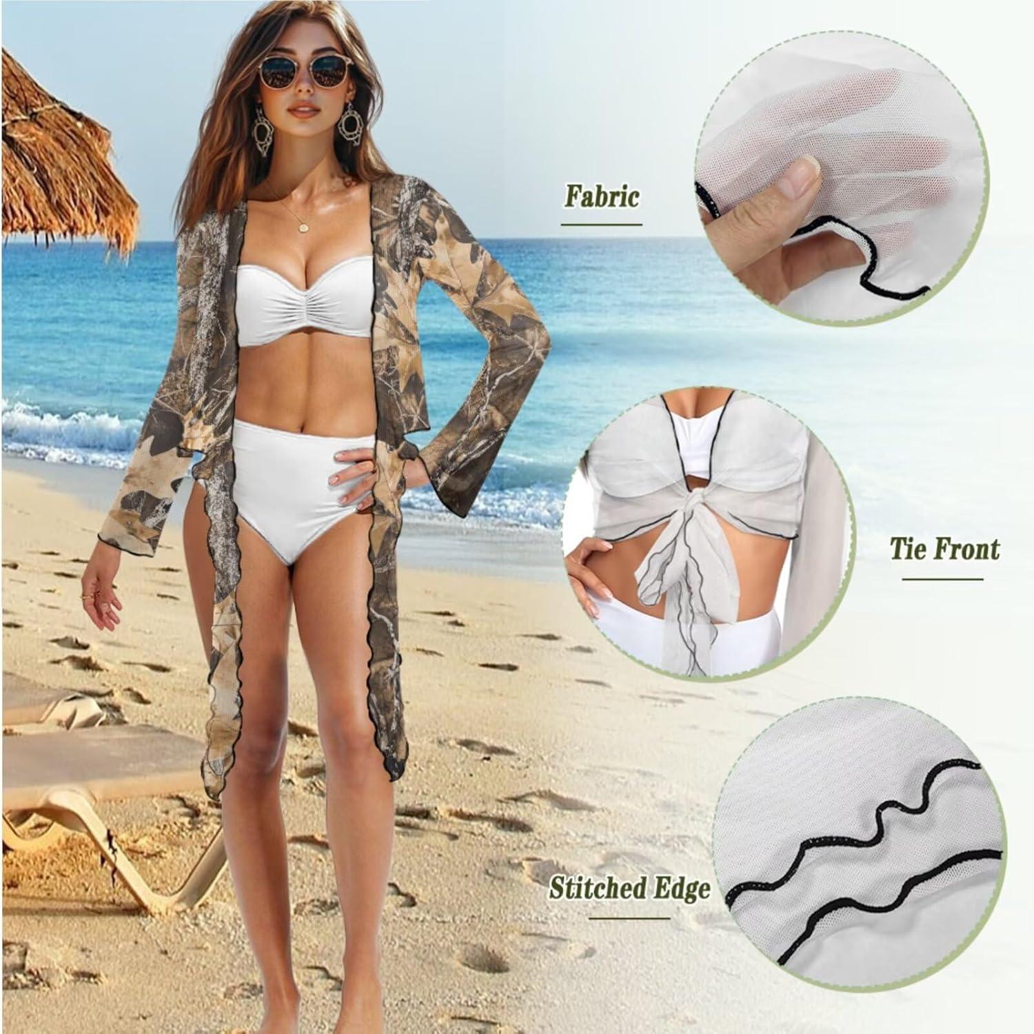 Women's 3 Piece Swimsuit Triangle Bikini Top Bathing Suit Bottom with Beach Cover Up Size S-2XL