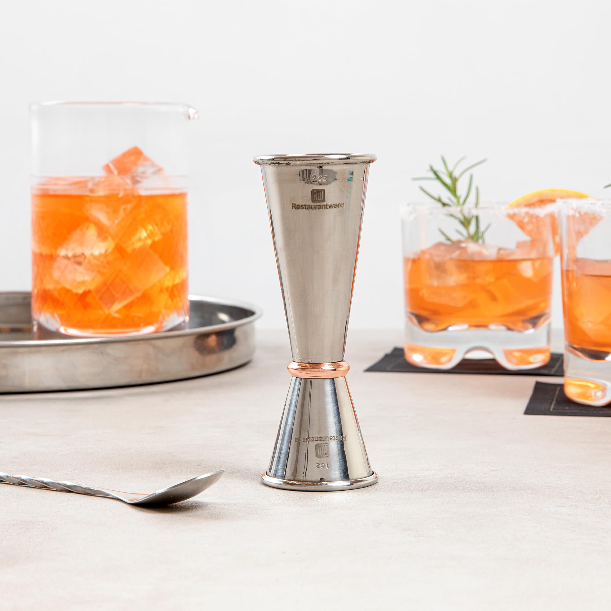 Restaurantware Medidor de doble cara – Medidor de cóctel estilo japonés – 28.3 g y 56.7 g – Acero inoxidable pulido 18/8 – Medidor profesional de barra – Caja de 1 unidad