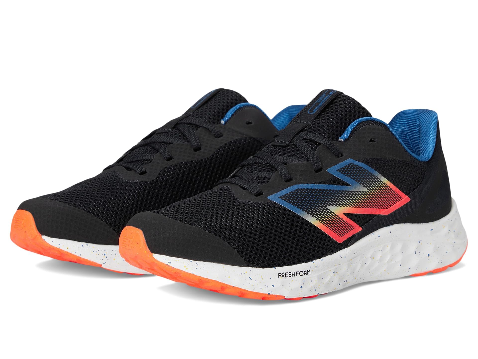 New Balance KIds Arishi Fresh Foam v4 Sneaker, BLACK/BLUE AGATE/BLAZE ORANGE, 4 W Big Kid (8-12 Years)
