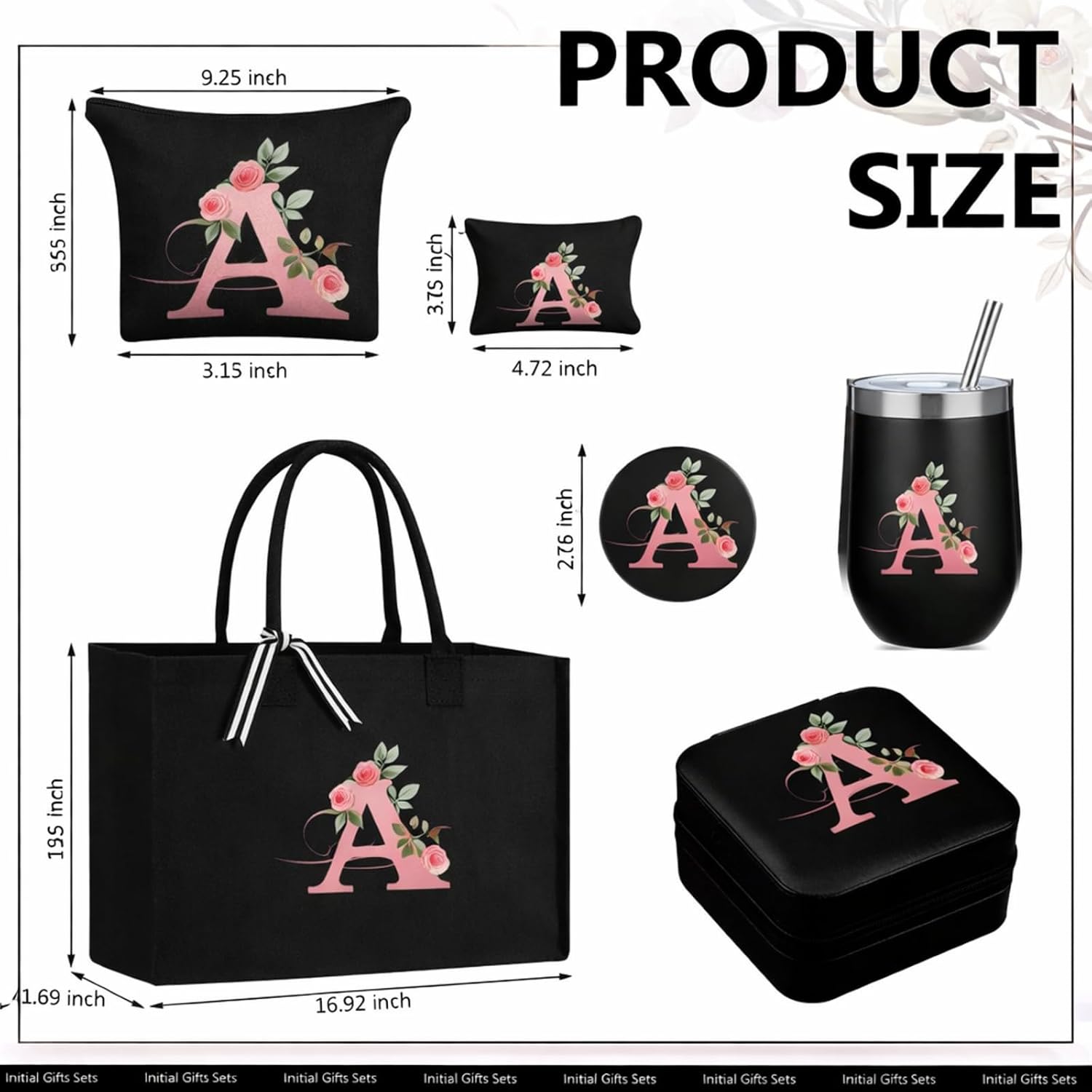 Monogram Initial Tote Bag for Women Initial Canvas Makeup Bag Tumbler Personalized Gift for Birthday Wedding Work