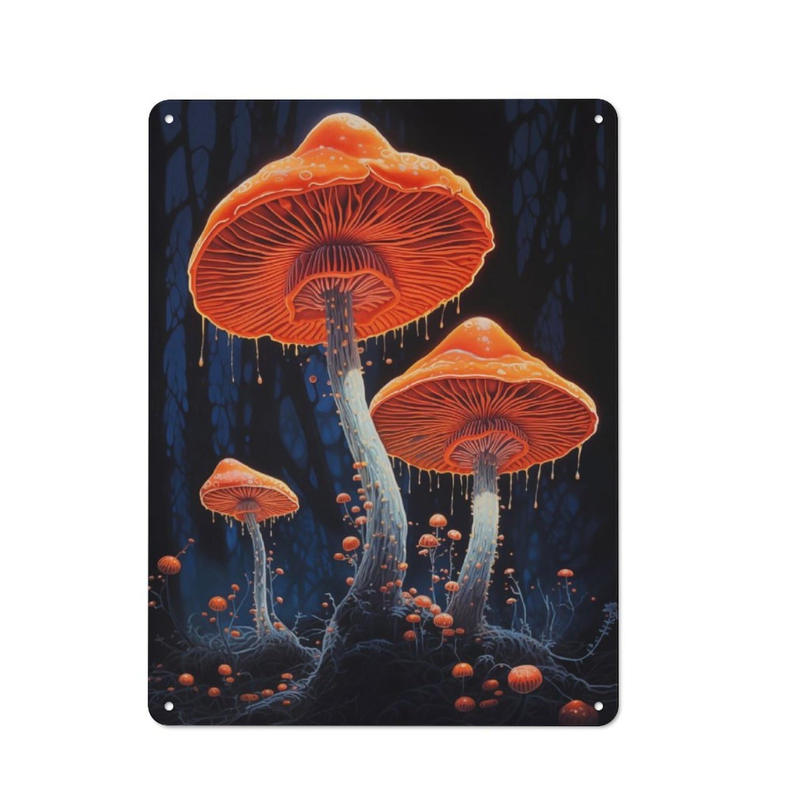 Junmoney Mushrooms In Orange Vintage-Inspired Tin Sign 40X30cm For Garage Or Workshop, For Garage, Workshop And Man Cave Decoration