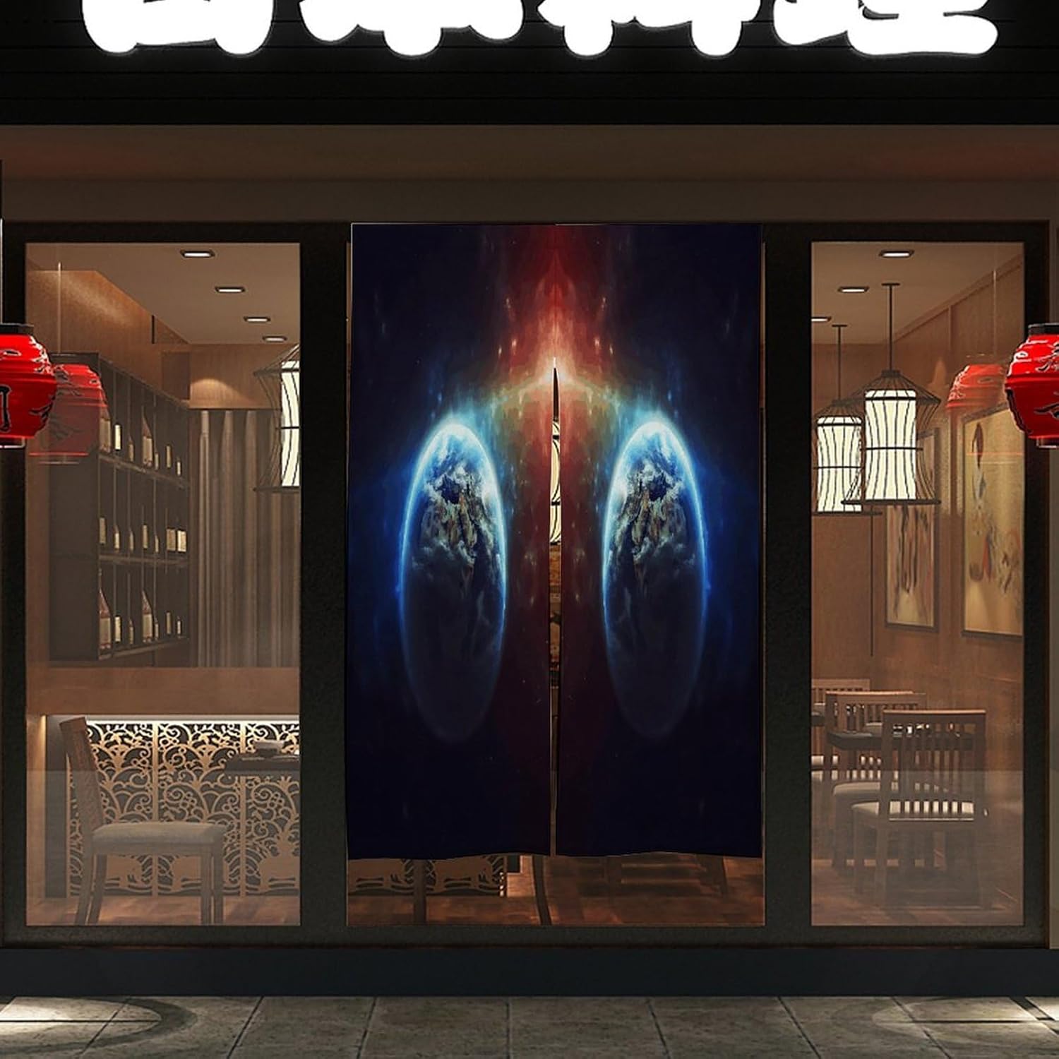 Space Planet Earth Door Curtain Printed Doorway Noren Japanese Style Doorway Room Divider Curtains for Privacy Partition Divider Kitchen Home Decorations Wall Hanging