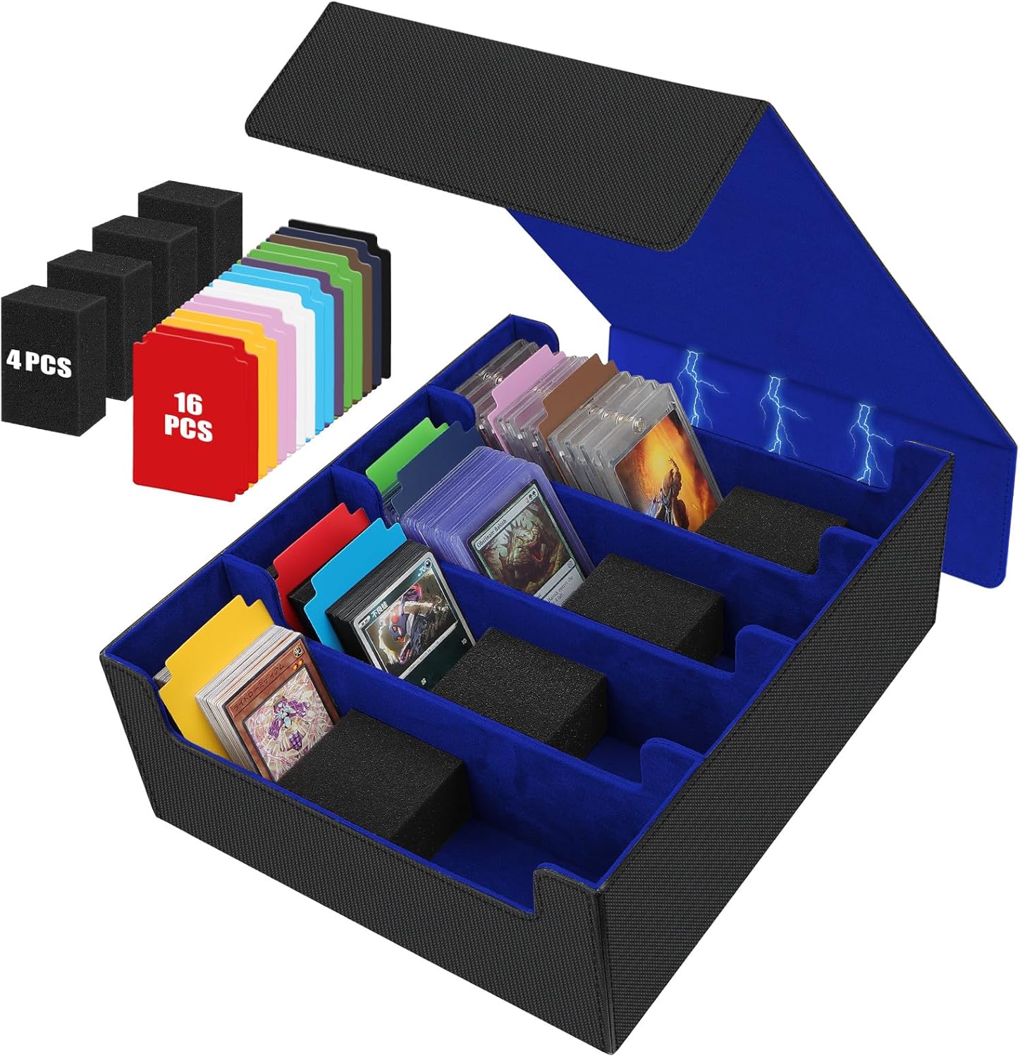 AOBOPLE 3400+ Trading Card Storage Box,Storage Box for Top Loaders Hold 616+,PU Magnetic Card Box with 16 Dividers&4 Supporters for MTG/TCG Sport Cards