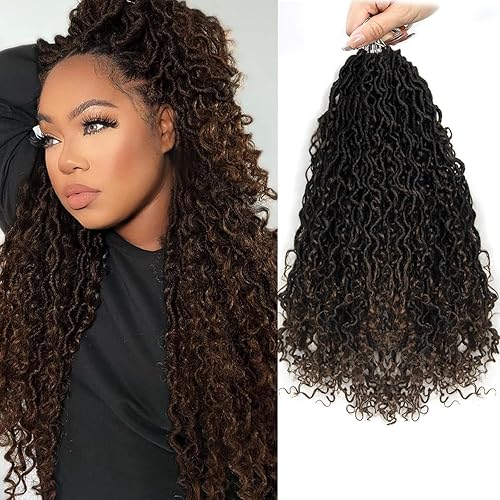 Goddess Locs - Cabello de ganchillo para mujer, 18 pulgadas, rastas río preloopd con extremos rizados, cabello sintético negro, extensiones de