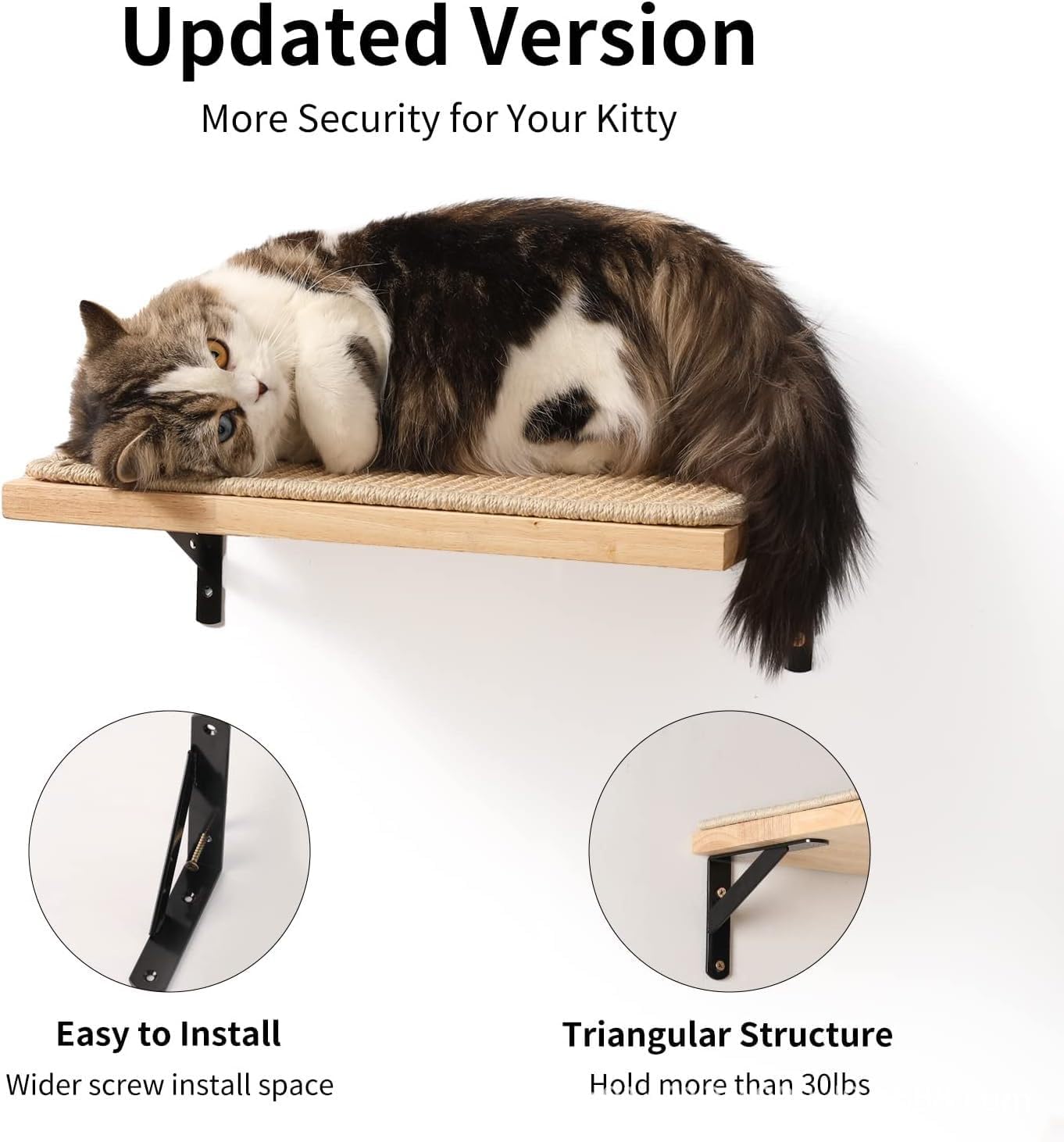 2 Pieces Cat Hammock Wall Mounted Floating Wall Shelf with Cat Scratching Mat Thick Solid Wood Cat Tree for Cat (2 Pieces Hammock)