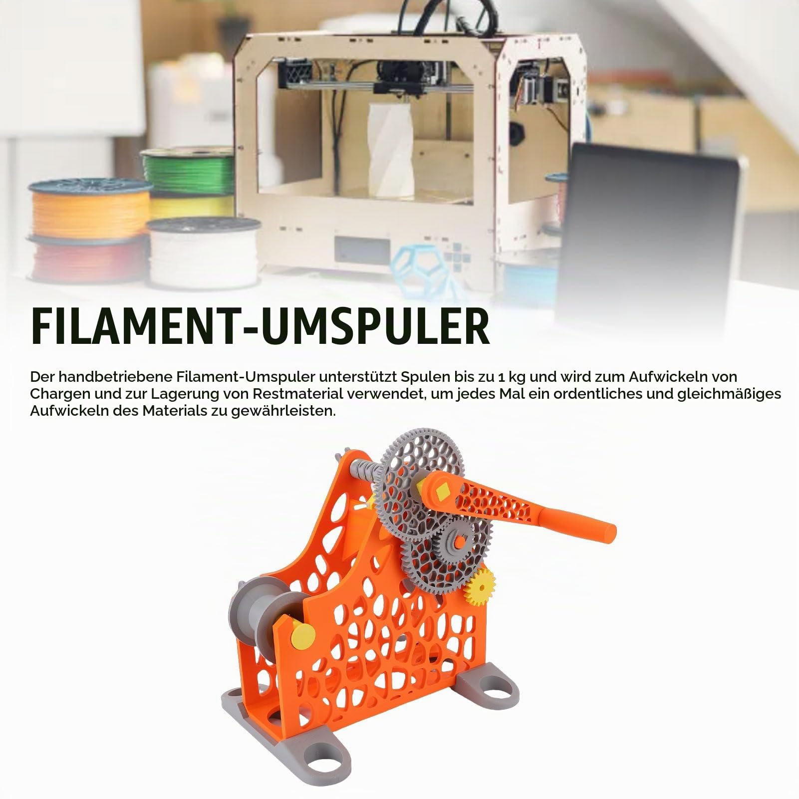 3D-Drucker-Filamentaufwickler, Handgekurbelter 1-kg-Filamentaufwickler mit Abnehmbarem Modularem Design, Einfaches Aufwickeln für 3D-Druck, Schweißen, Textilarbeiten und