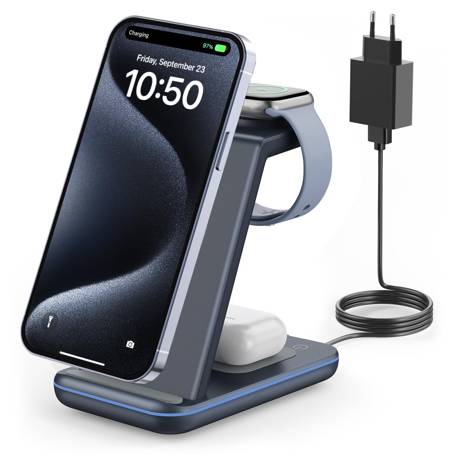 GEEKERA Stazione di ricarica 3 in 1 per Apple, G337-22, grigio titanio
