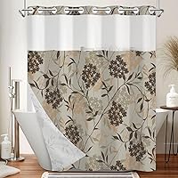 Vista 31 de Cortina de ducha bohemia sin ganchos y con forro adjunto, juego de cortinas de ducha impermeables de doble capa con parte superior transparente