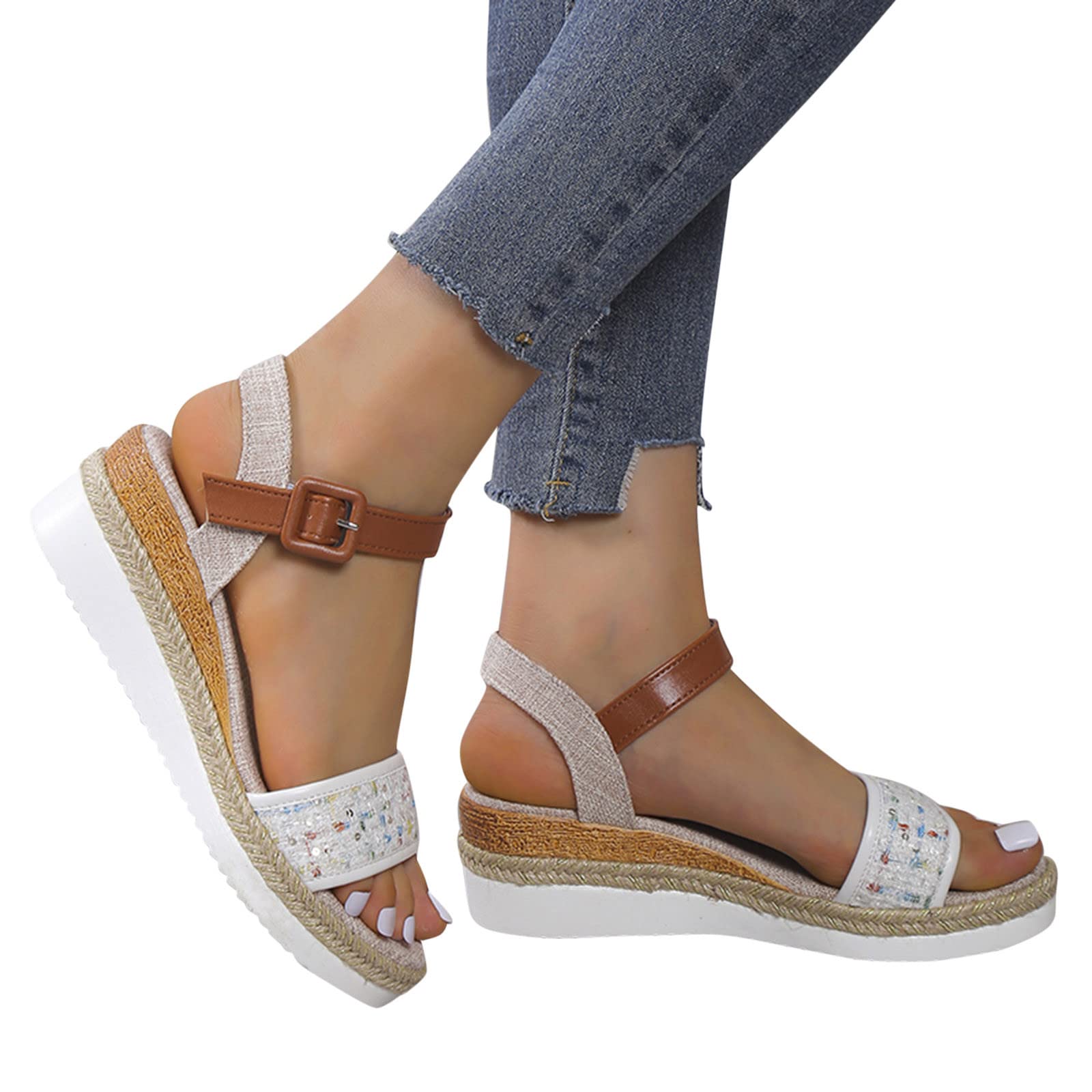 riou Sandalias Mujer Verano 2023 Plataforma Plateau Alpargatas Cuña Casual Zapatos Sandalias de Punta Abierta Ligero y Cómodo Damas Hebilla Zapatillas de Playa Calzado Informal