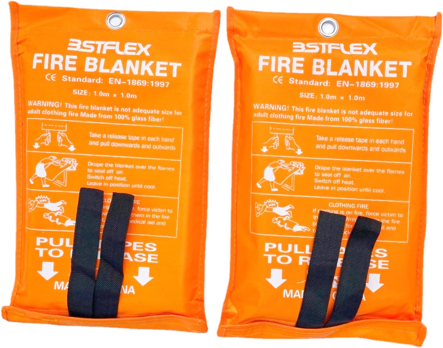 BSTFLEX Fire Blanket Kitchen, Fire Blanket Emergency, Emergency Survival Safety Cover for Kitchen, Fireplace, Warehouse, Grill, Car, Office, Fiberglass Blanket 39x39 inches, 2 Pack