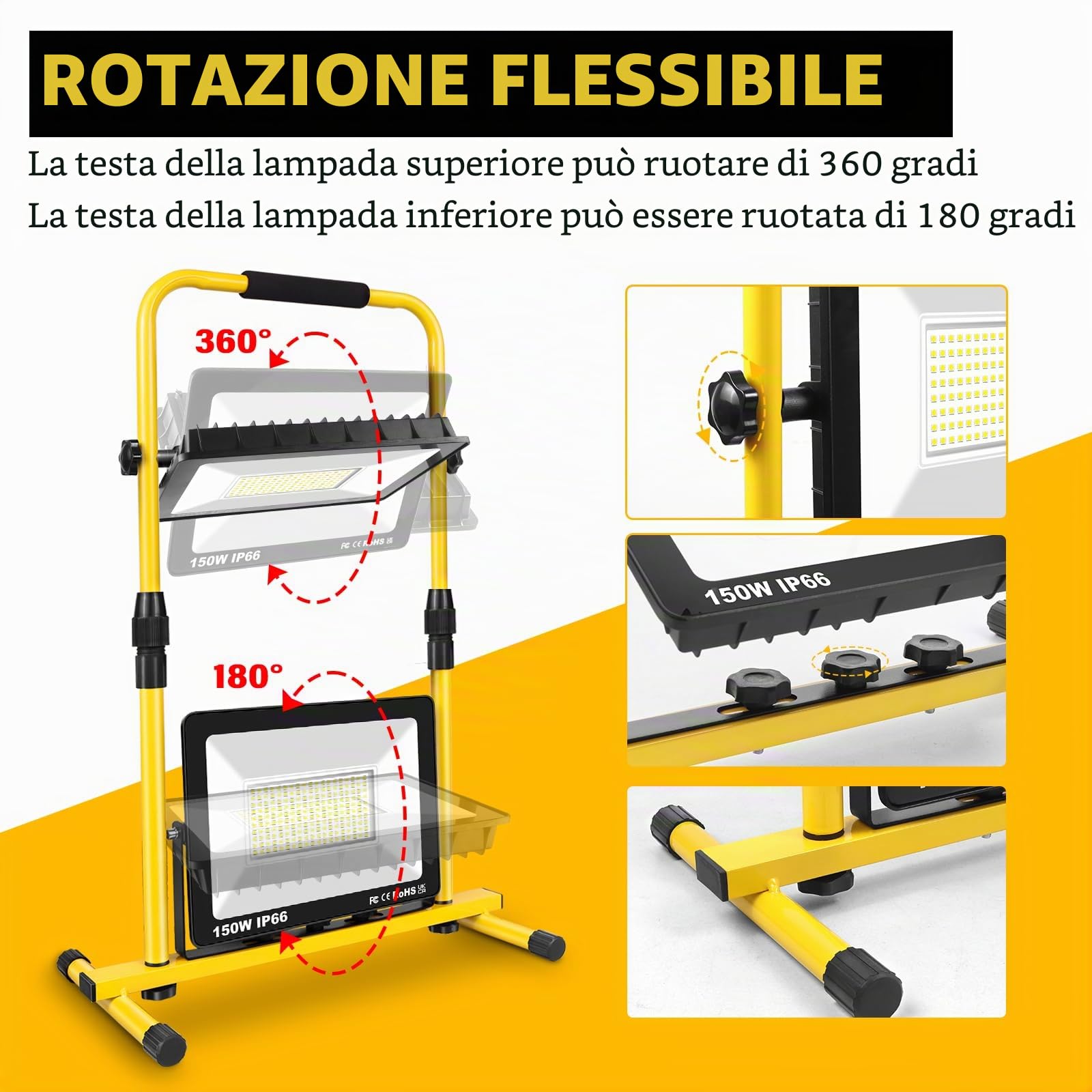 SKYWORLD 300W Faretto Led da Cantiere, 30000LM Faro da Cantiere Portatile | Proiettori Faretti Led con 5M Cavo e Spina, Impermeabile Lampada per Lavori Officina Garage Giardino Cantieri, 6000K Bianco