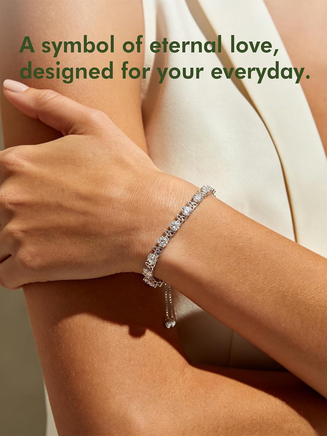 Moissanite Tennis Bracelet for Women, 925 Sterling Silver Round Cut Moissanite Bracelet, Celtic Trinity Knot Design, Adjustable Chain 6-8 Inches, Anniversary Birthday Gifts