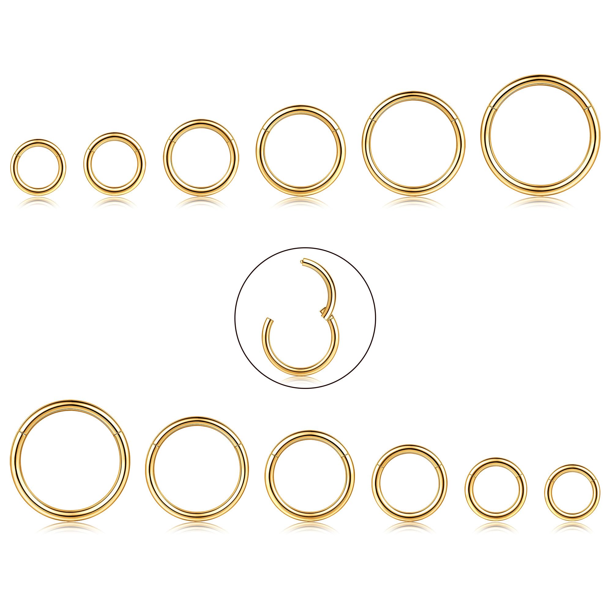 CASSIECA 12 Unids 16G de Acero Inoxidable Nariz Piercing Aro Pendientes para Las Mujeres Niñas Anillo de Piercing de Nariz Pierna del Labio Joyería del Cuerpo 6-16mm