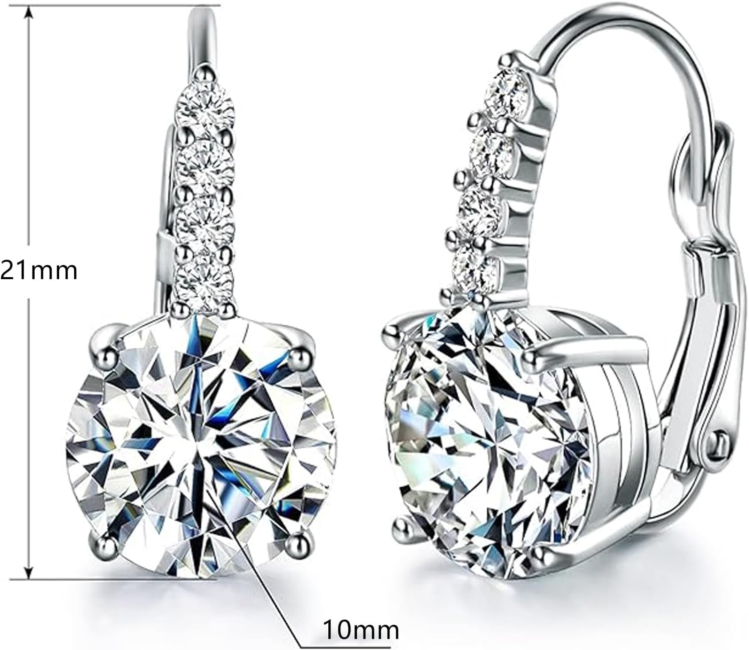 Earrings for Women, 18K White Gold Plated Earring Hypoallergenic Round Cut Cubic Zirconia Drop Dangle Earrings Bridal Earring for Women Prong Setting - Image 4