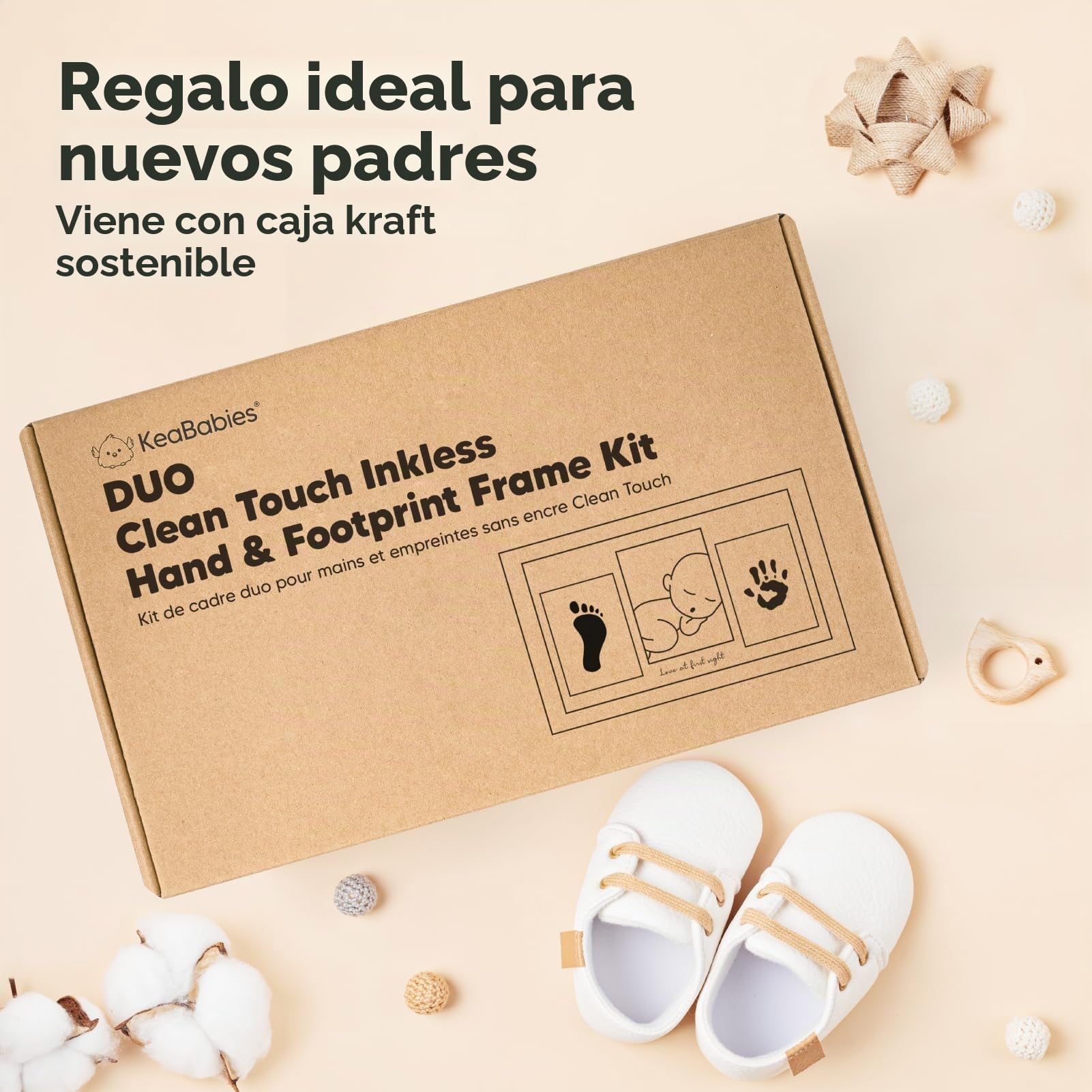 Marco de kit de manos y huellas para bebés sin tinta, marco de fotos personalizado para recién nacido, marco de bebé sin desorden, kit de huellas de bebés, regalos de baby shower (blanco alpino)