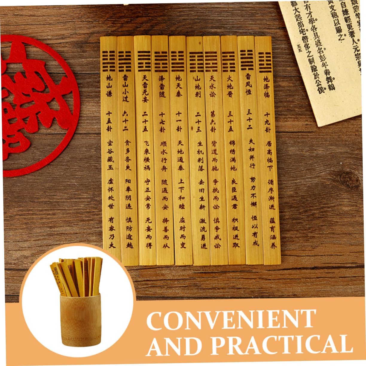 Chinese Divination Sticks Set for Beginners Bamboo Hexagram Game Sticks with Divination Bucket Traditional Fortune-Telling Tools for Home Use