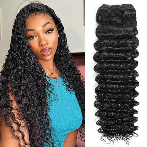 Extensiones de cabello humano ondulado profundo, 1 paquete de cabello humano brasileño ondulado de 26 pulgadas, 12A, 100% sin procesar, extensiones