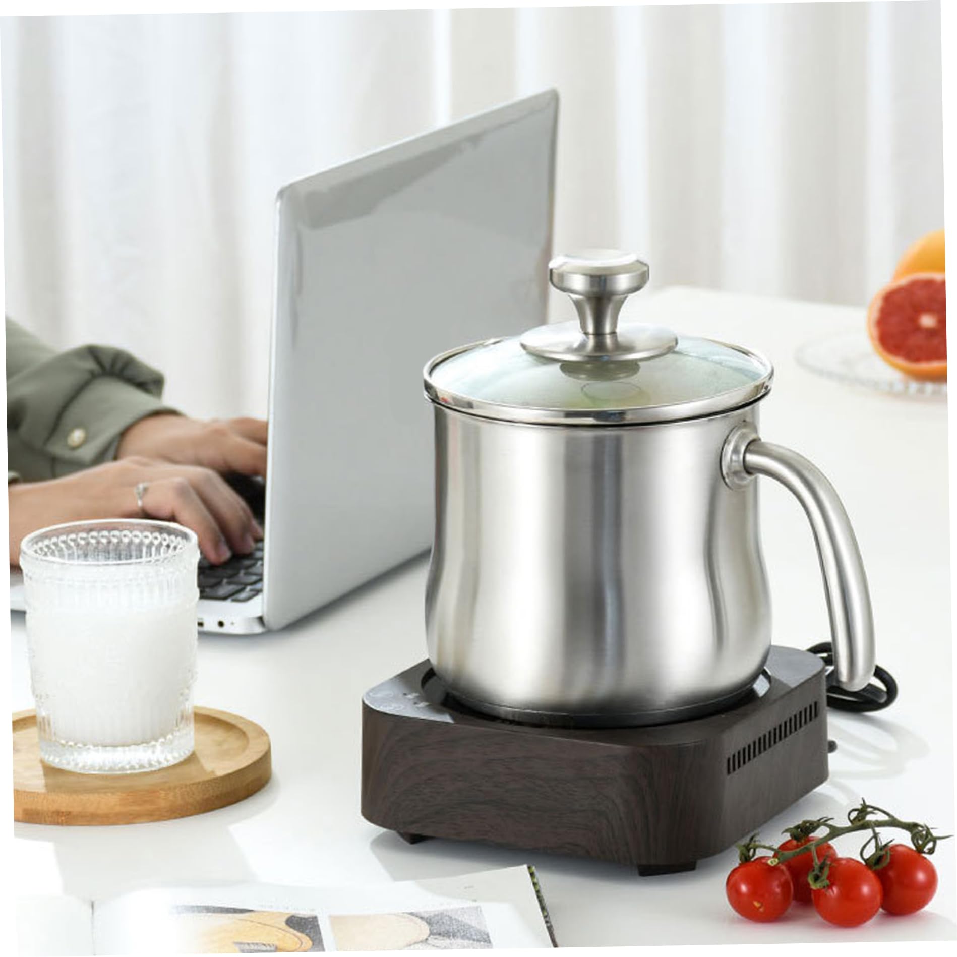 Edelstahl-Topf, 2 l Milchtopf mit Ausgießer – Glasdeckel zum Kochen von Milch, Soße, Nudeln, Nudeln