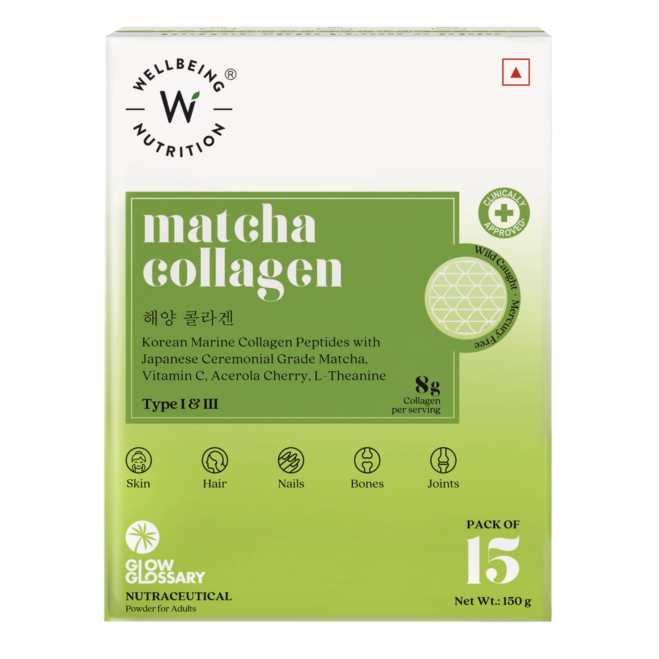 Wellbeing Nutrition Matcha Collagen for Skin Radiance| Korean Marine Collagen Peptides & Japanese Organic Matcha Green tea for Immunity, Gut Health, Hair, Skin & Nails| Pack of 15-image-31