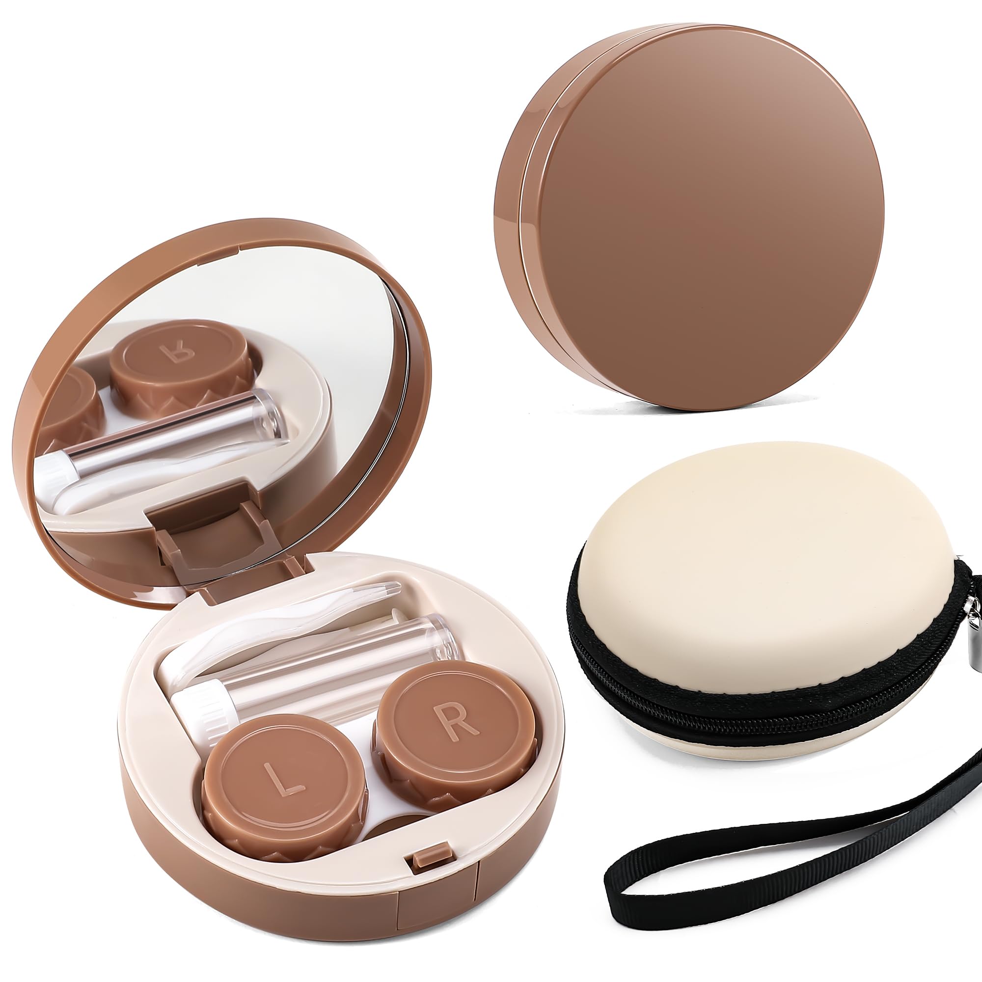 FEISEDY Contact Lens Case Fashion Portable Contacts Lens Box with Mirror Tweezers Remover Tool Solution Bottle for Travel