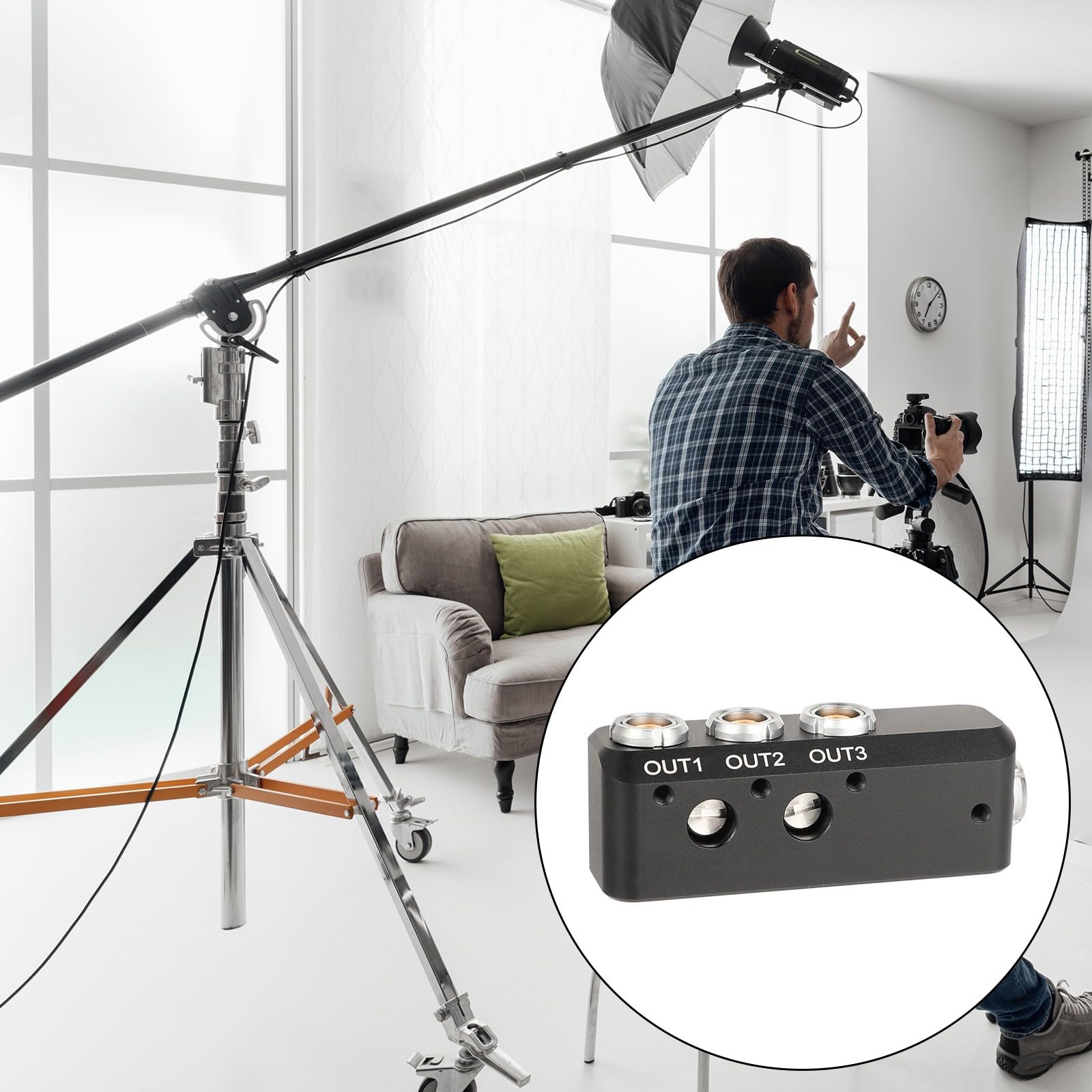 Multi Output 0B 2Pin Female Power Splitter Cable Adapter for Cameras Aluminum Alloy Cable Distributor 1/4Inch Screw