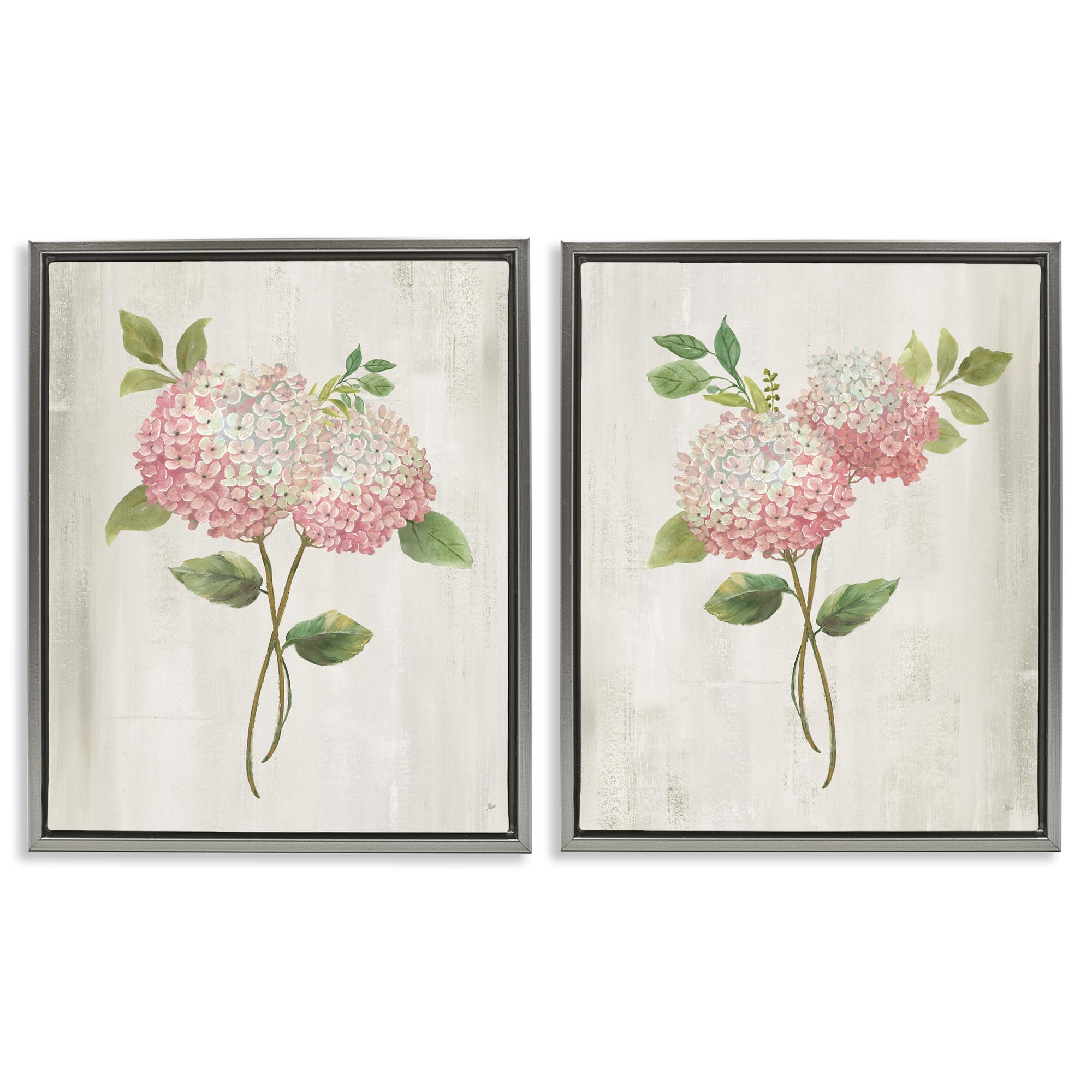Stupell Industries Luster Gray (Matte) 'Vintage Pink Hydrangea Pairs', 2Pc Floating Frame Art Set 2, Gray, 25 X 31 Inches, Easy To Hang And Sturdy, Made In Usa, By Nan