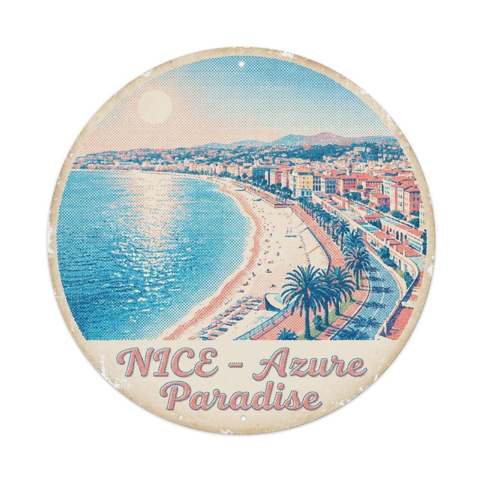 Yrnq Vintage Style Vintage Travel Azure Coast France Vintage Metal Tin Sign Plaque Wall Decor For Cafe, Club, Garden Round Metal Poster 8X8inch